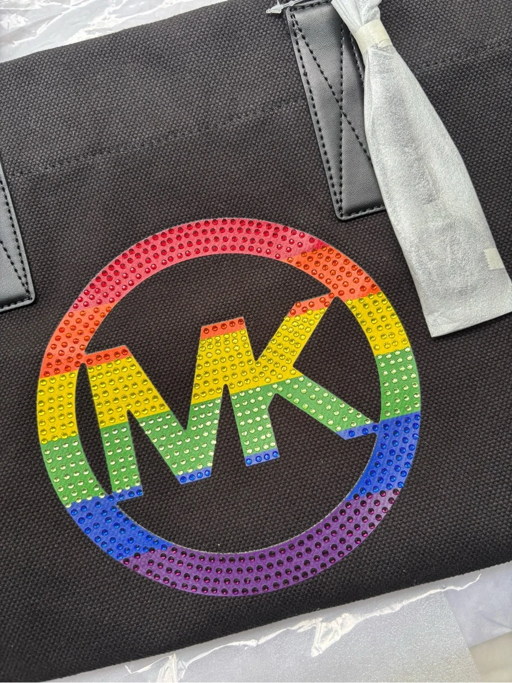Michael Kors Rainbow Logo Large Embellished Black Canvas Tote bag